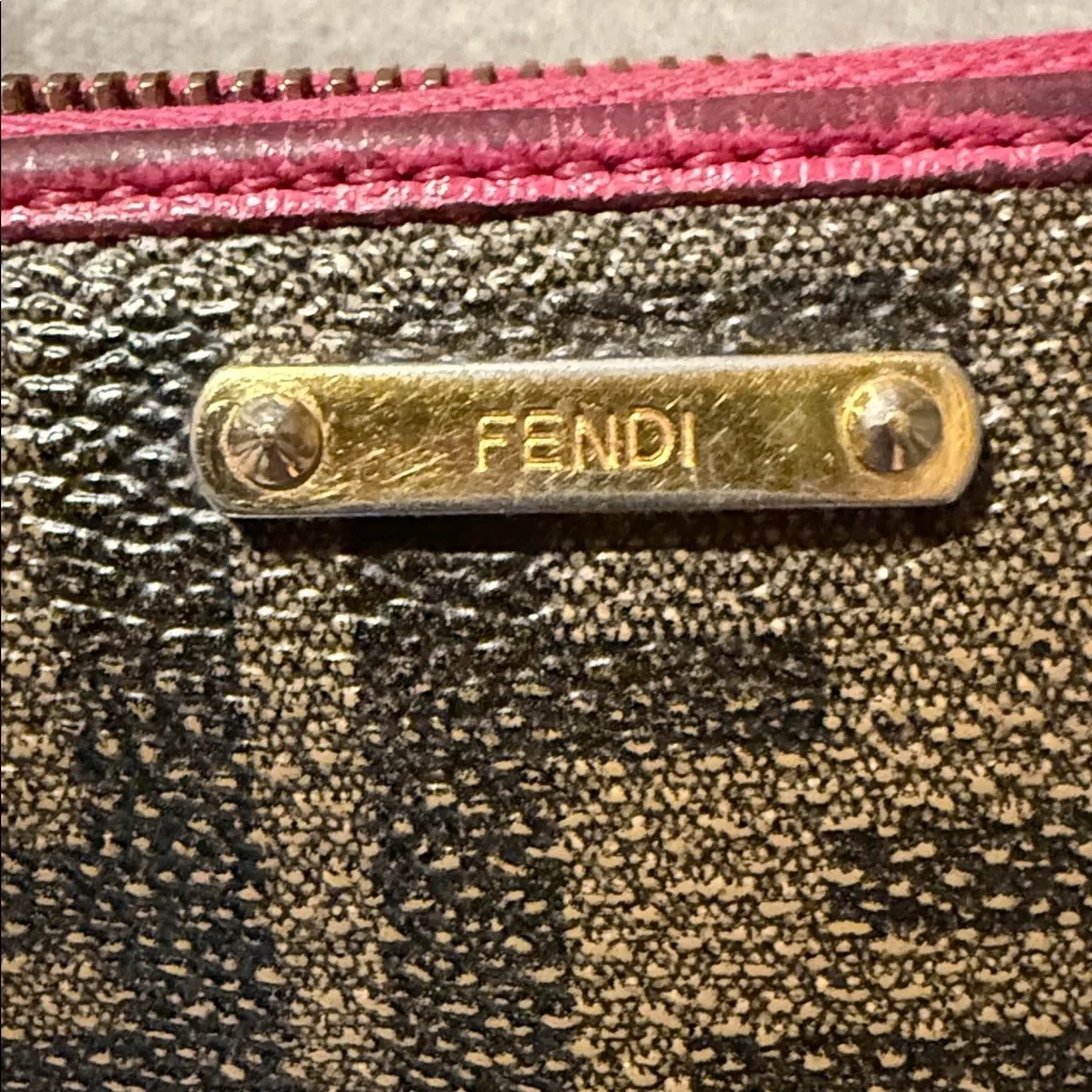 Fendi Logo Authentic Zippy Zucca Spalmati Wallet Pink